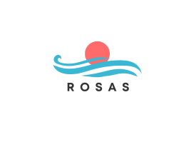 Logo transparent de la location à Rosas, Espagne : soleil, vagues et texte ROSAS